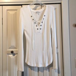 William Rast waffle knit lace-up long sleeve tee